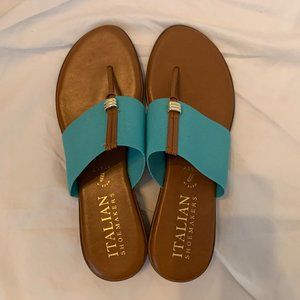 Casual Turquoise Flat Thong Sandals, Size 8